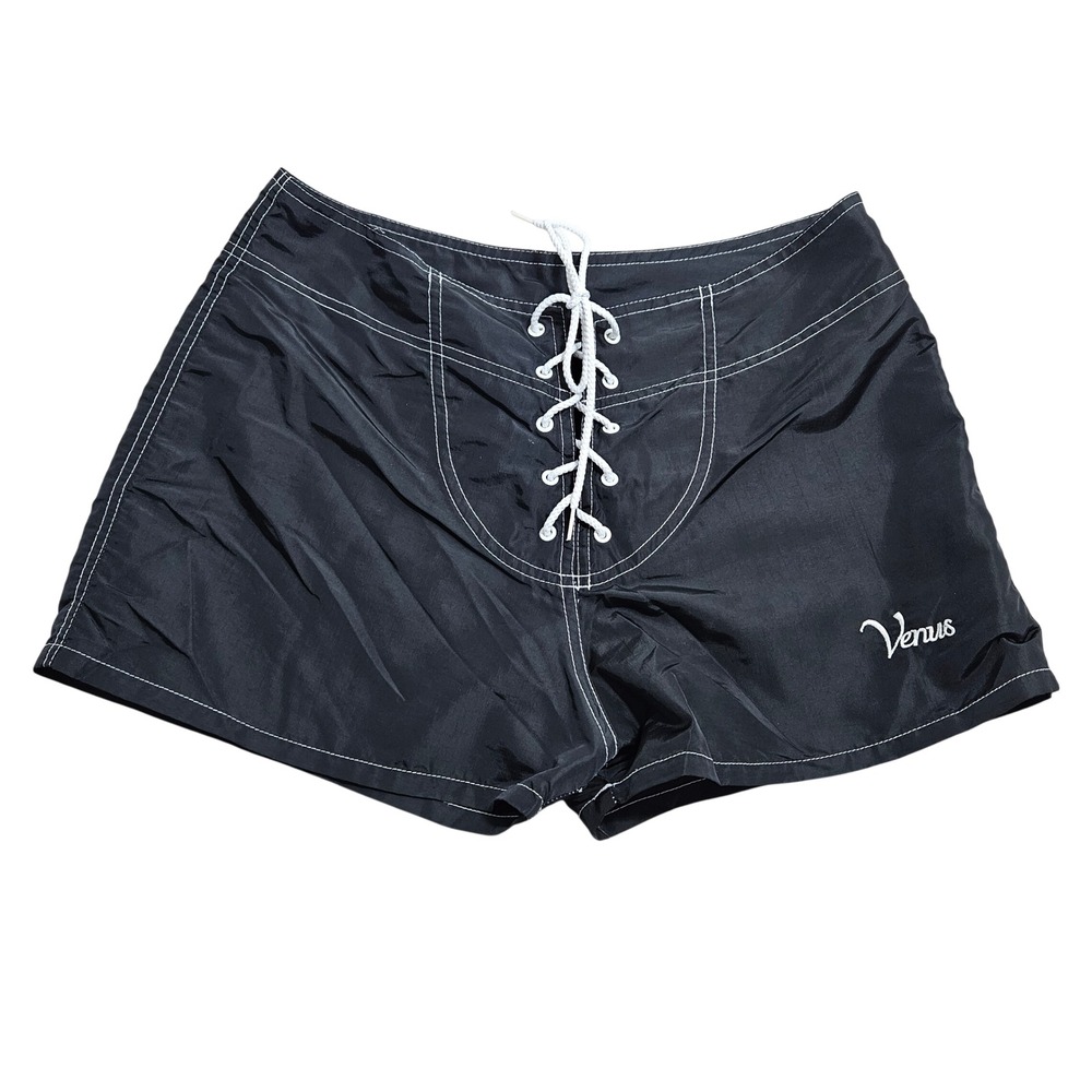 Venus Board Shorts Women Medium Black Lace Up Contrast Stitch W-309